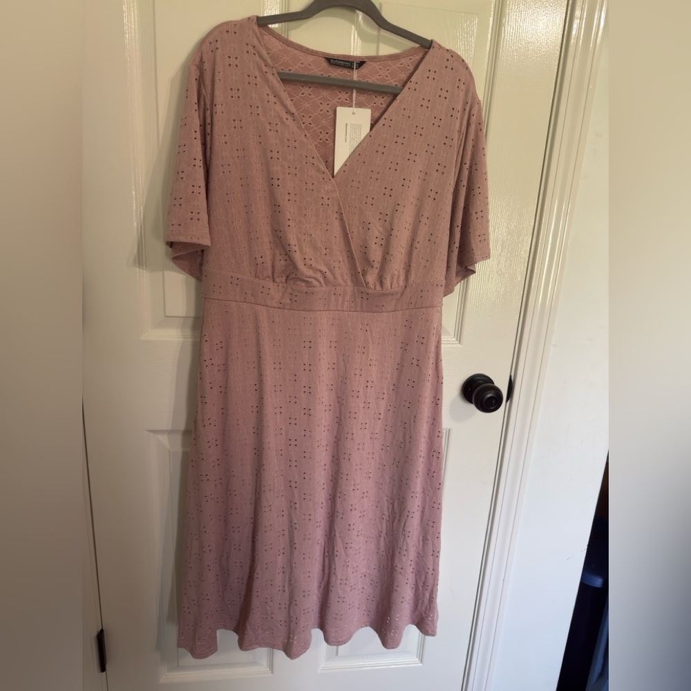 BloomChic Dusty Rose Eyelet Wrap-Style Midi Dress